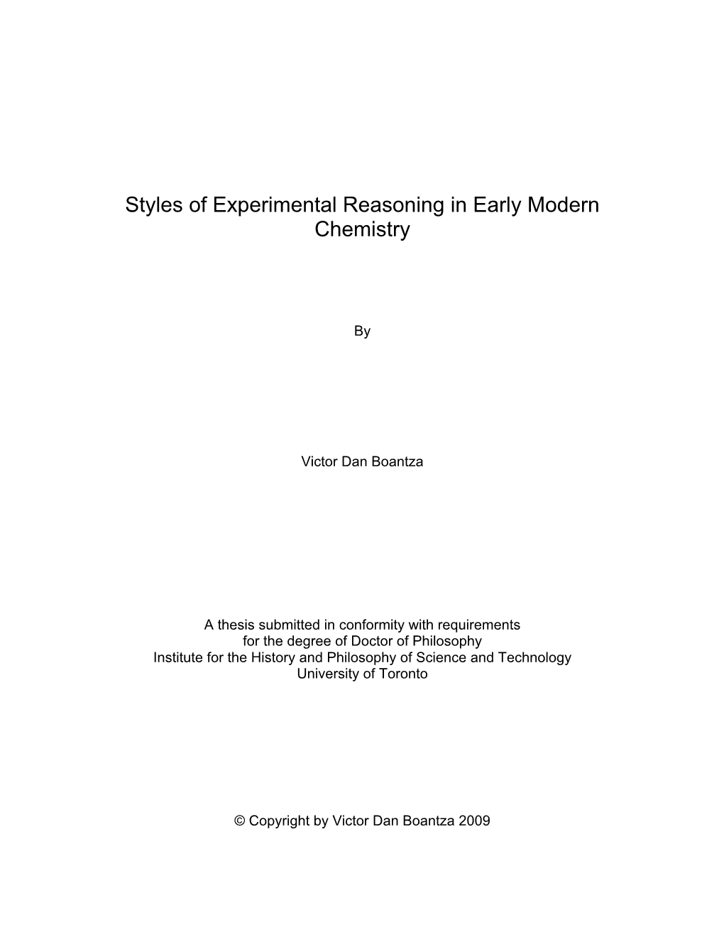 Styles of Experimental Reasoning in Early Modern Chemistry