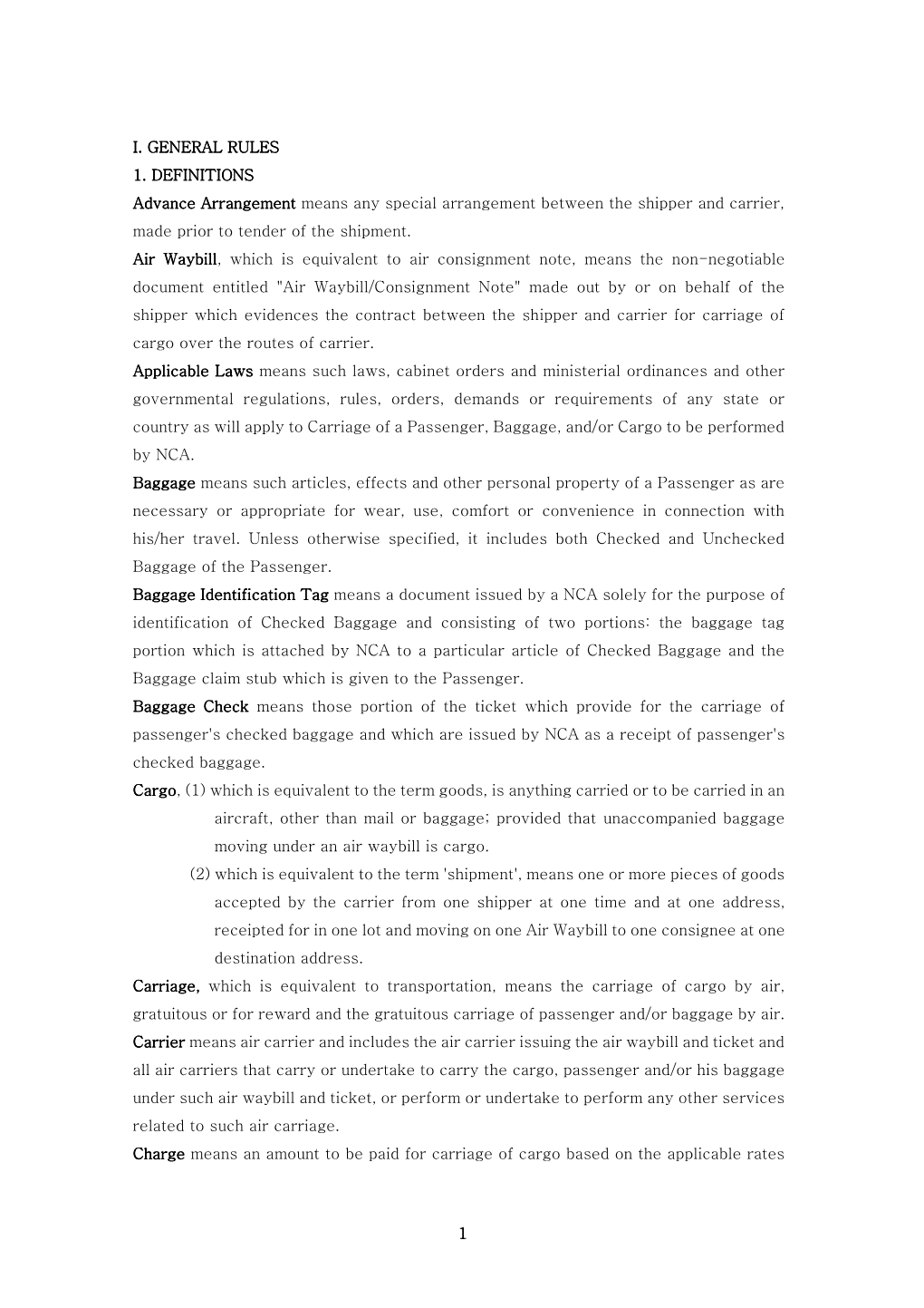 I. General Rules I. General Rules 1