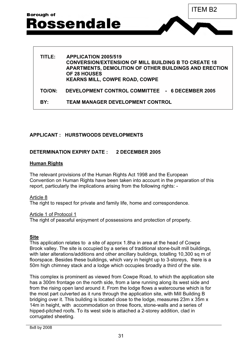 Item B2 Application 2005/519 Kearns Mill Cowpe