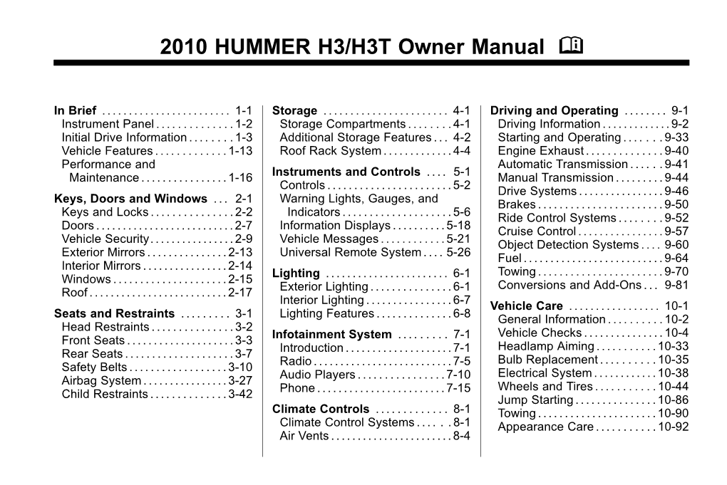 2010 HUMMER H3/H3T Owner Manual M