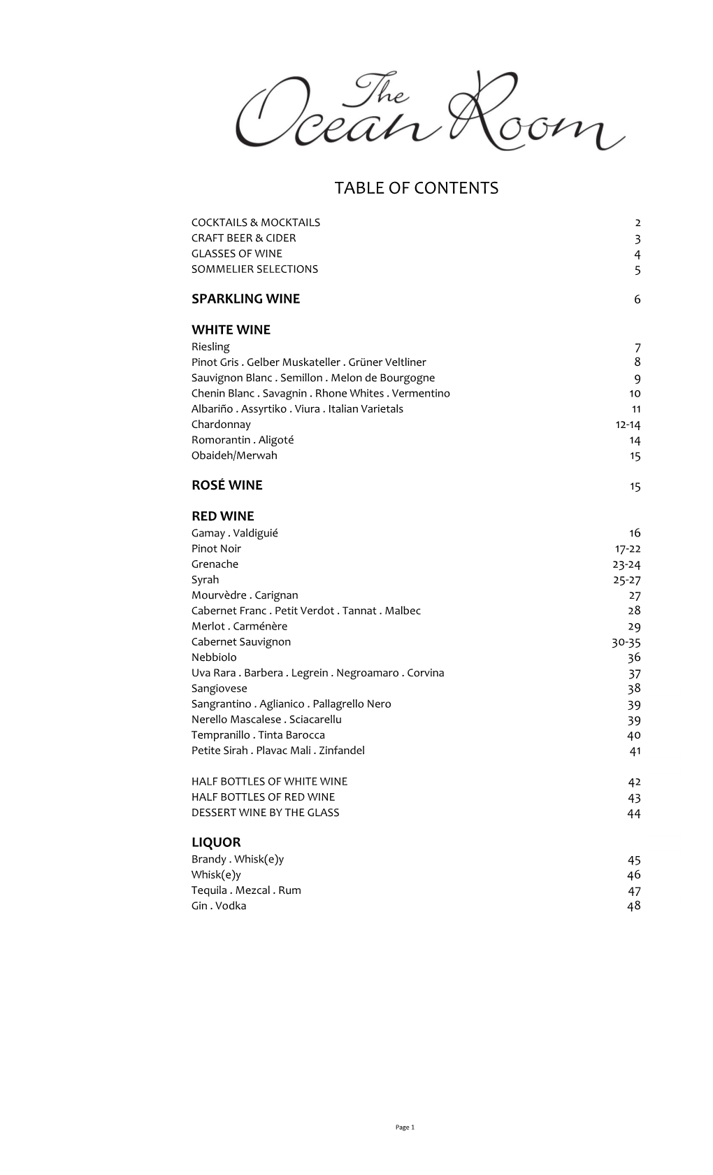 Table of Contents