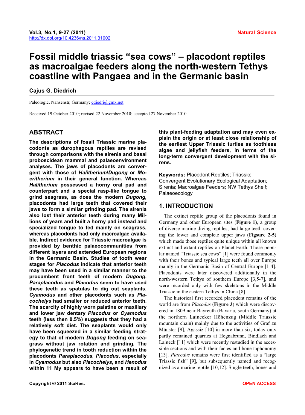 Fossil Middle Triassic “Sea Cows” – Placodont Reptiles As Macroalgae Feeders Along the North-Western Tethys Coastline with Pangaea and in the Germanic Basin