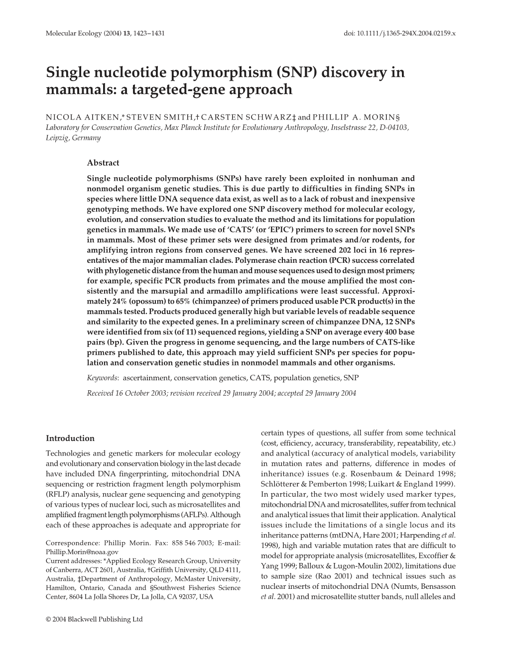 Single Nucleotide Polymorphism (SNP) Discovery in Mammals