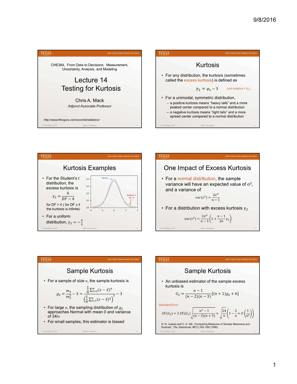 Lecture 14 Testing for Kurtosis