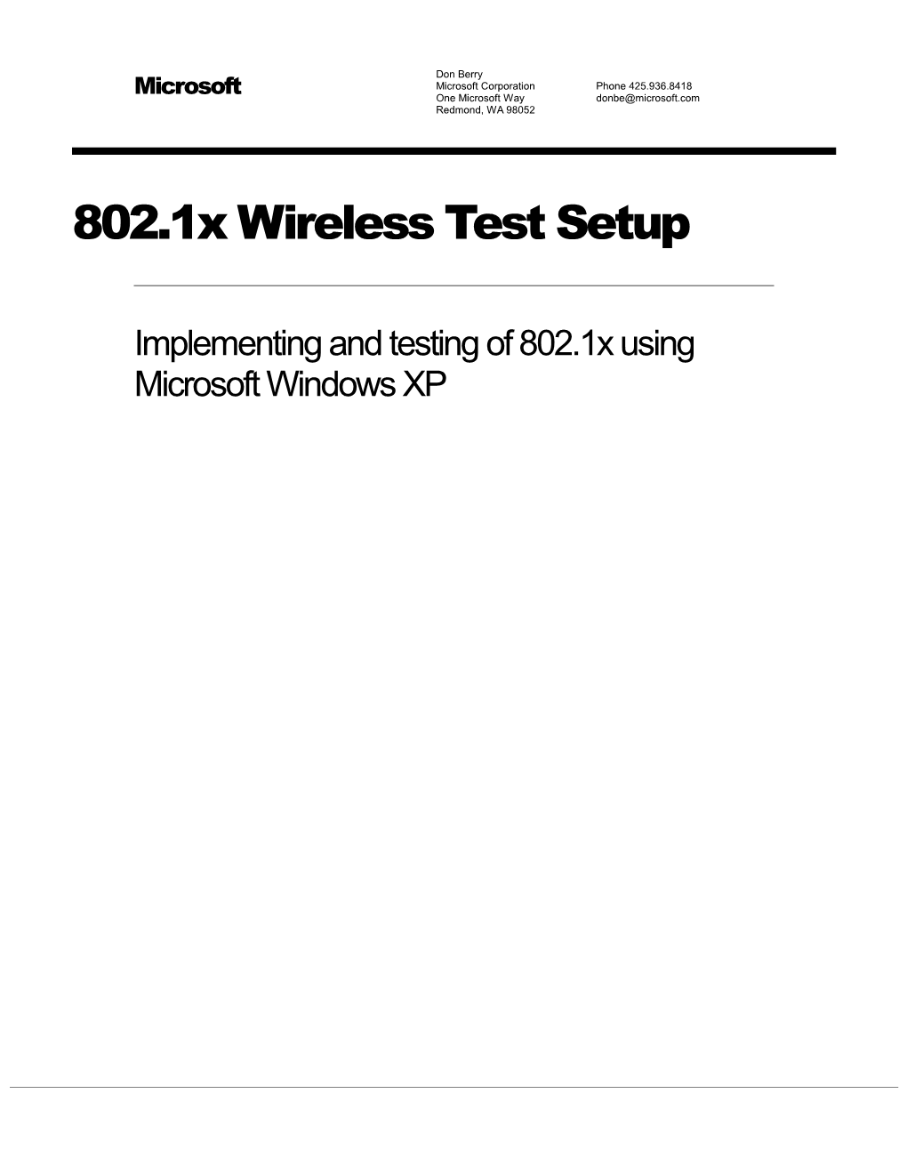 802.1X Wireless Test Setup