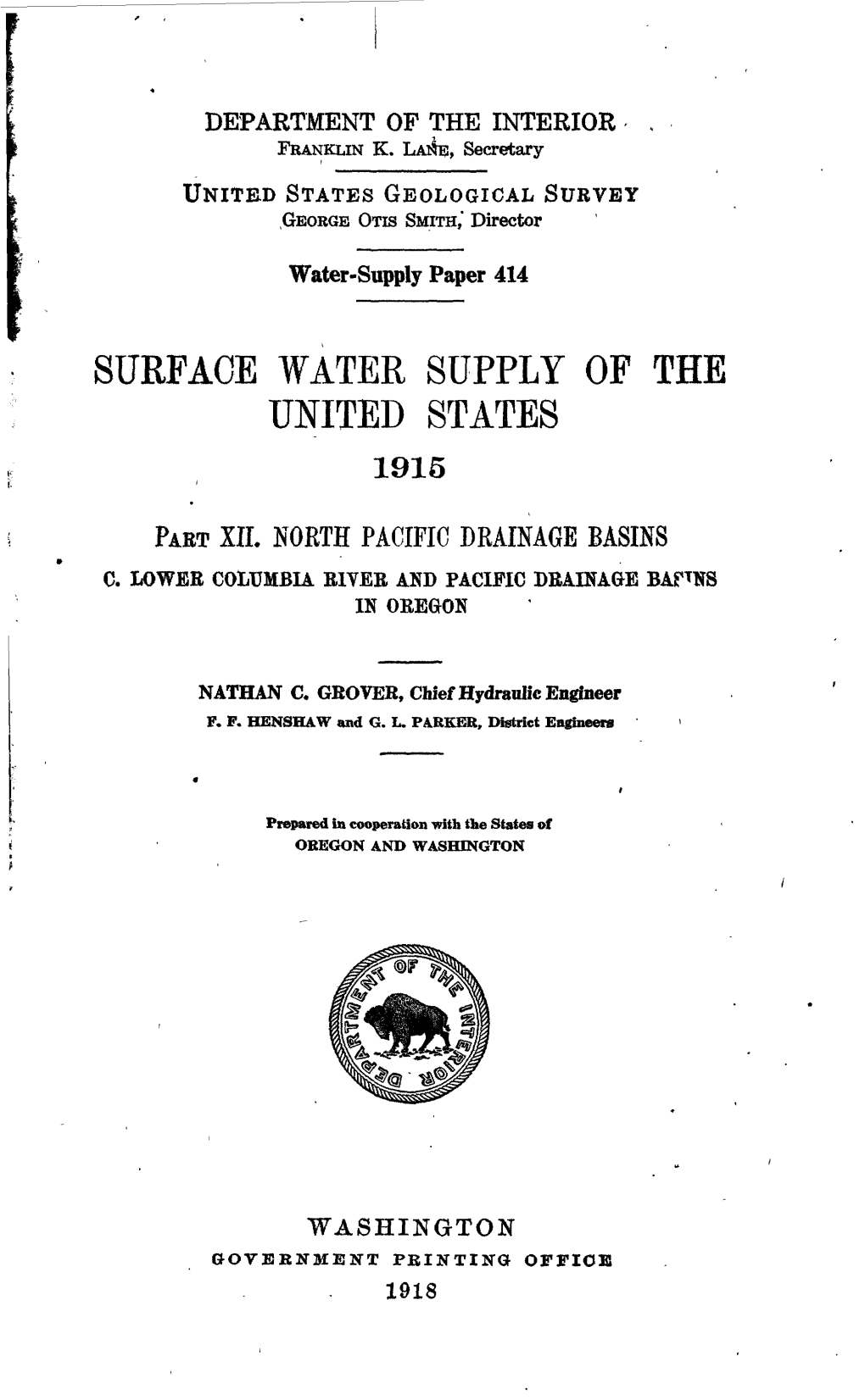 Surface Water Supply of the United States 1915