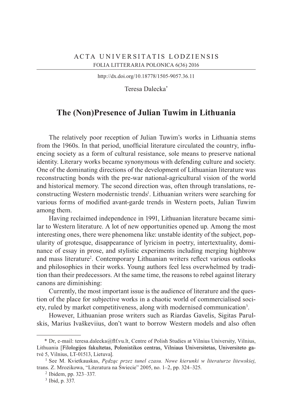 Presence of Julian Tuwim in Lithuania