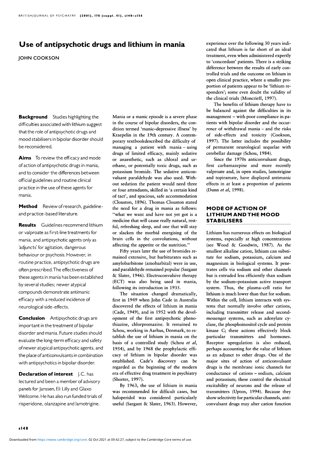 Use of Antipsychotic Drugs and Lithium in Mania