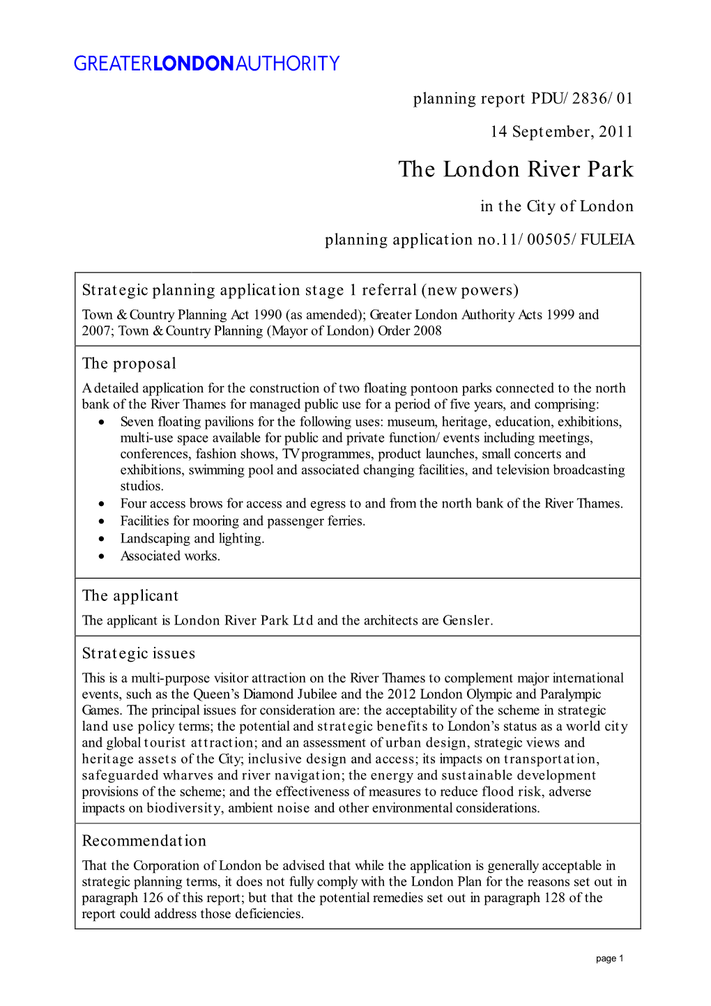 The London River Park in the City of London Planning Application No.11/00505/FULEIA