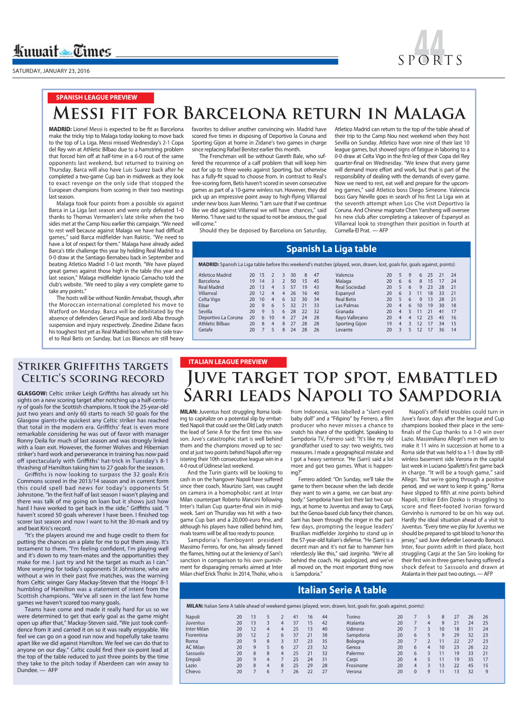 Messi Fit for Barcelona Return in Malaga Juve Target Top Spot