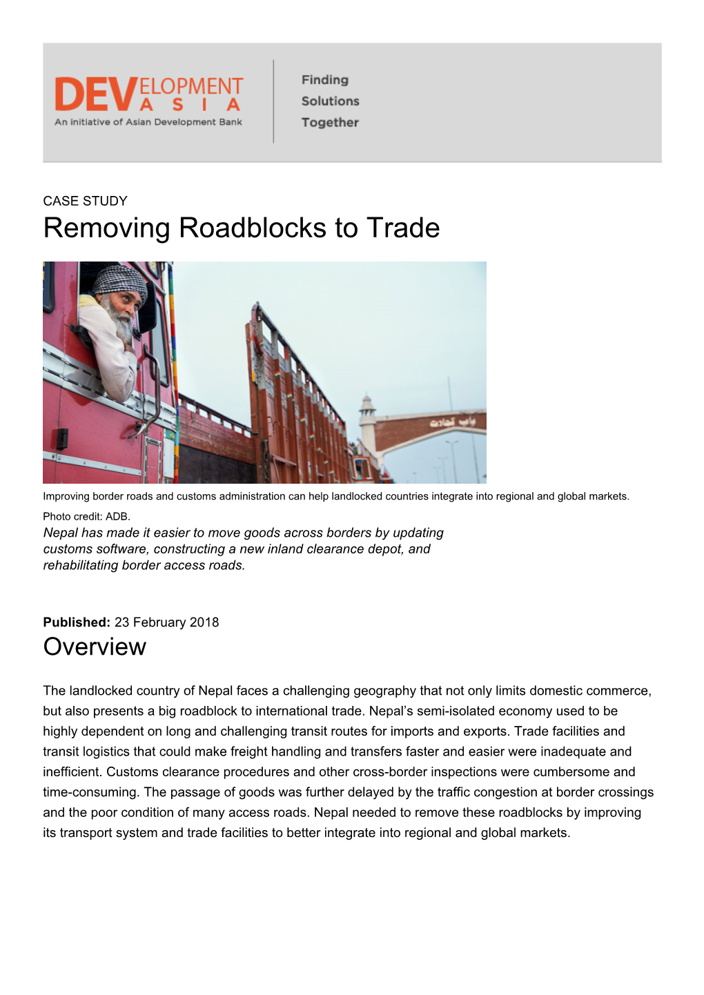 Removing Roadblocks to Trade