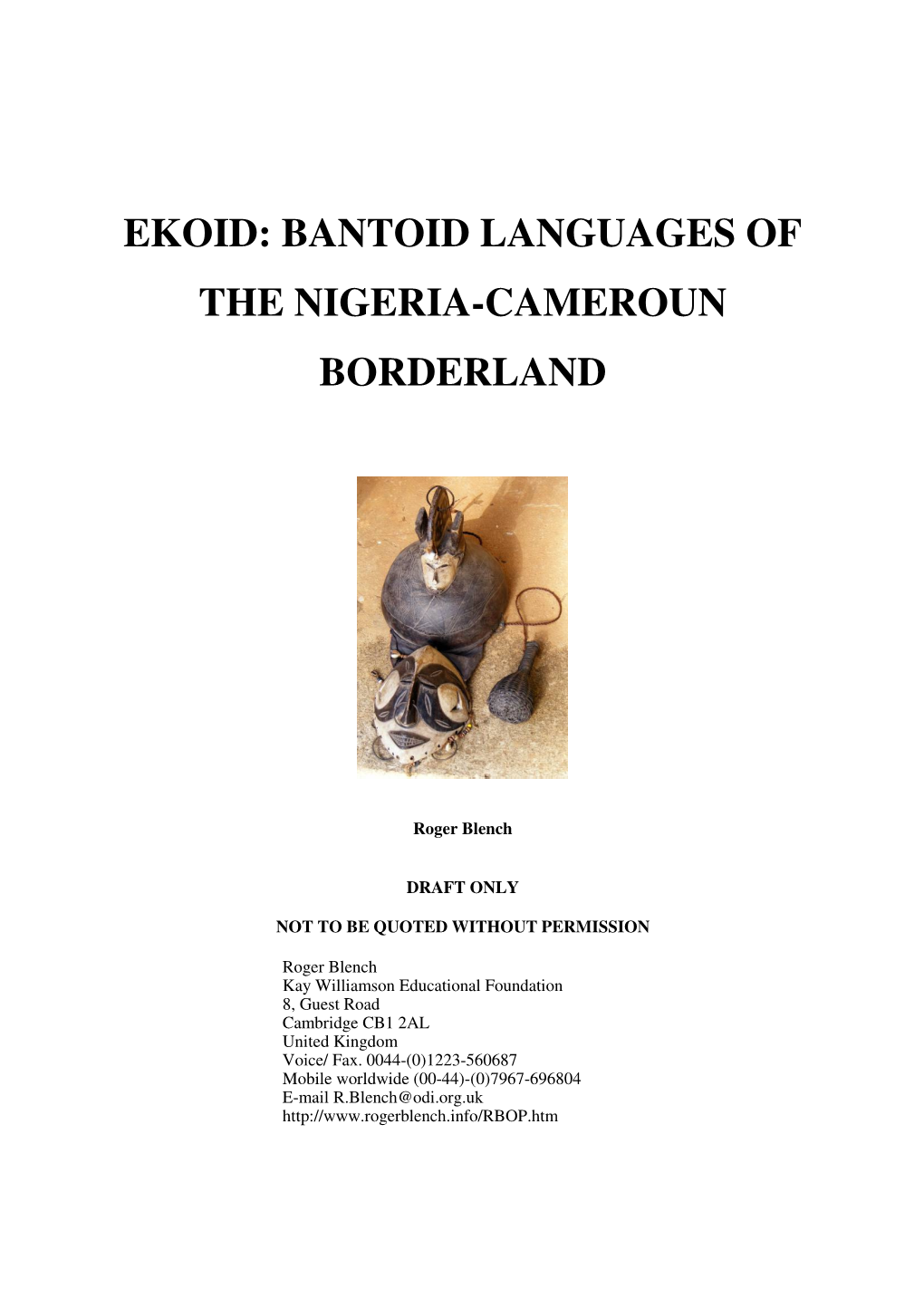 Ekoid: Bantoid Languages of the Nigeria-Cameroun Borderland
