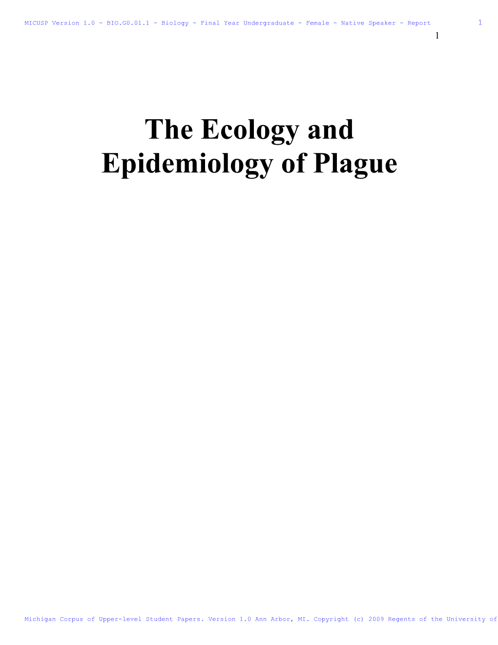 The Ecology and Epidemiology of Plague