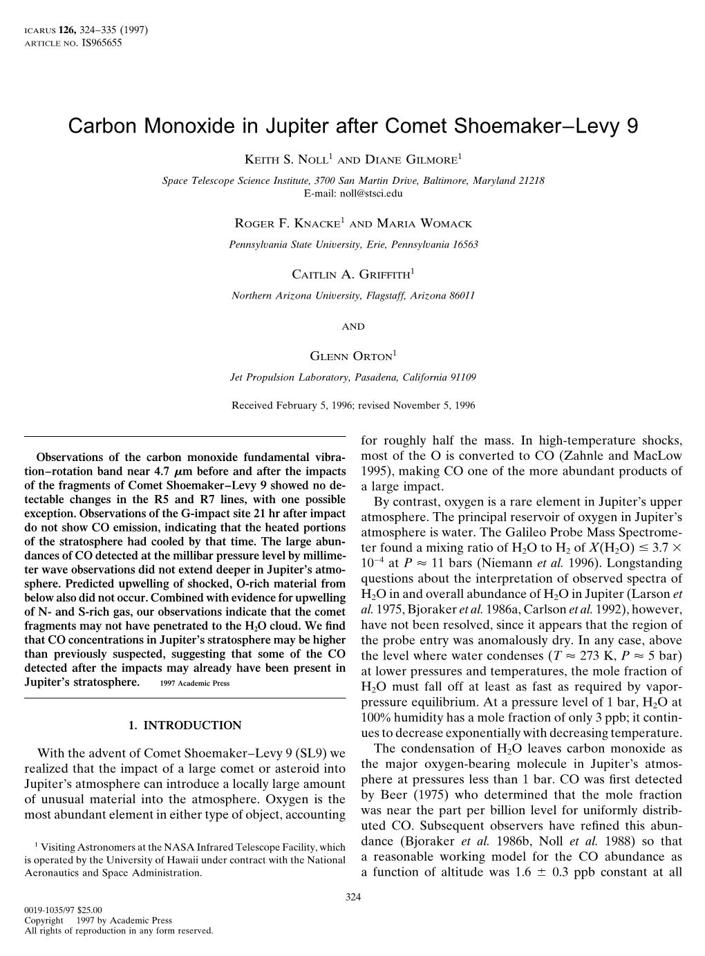 Carbon Monoxide in Jupiter After Comet Shoemaker-Levy 9