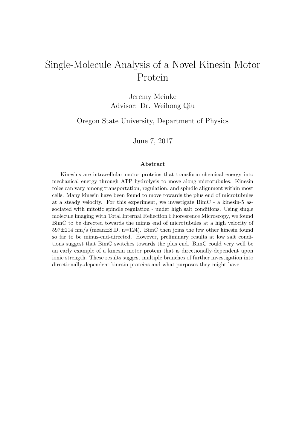 Single-Molecule Analysis of a Novel Kinesin Motor Protein