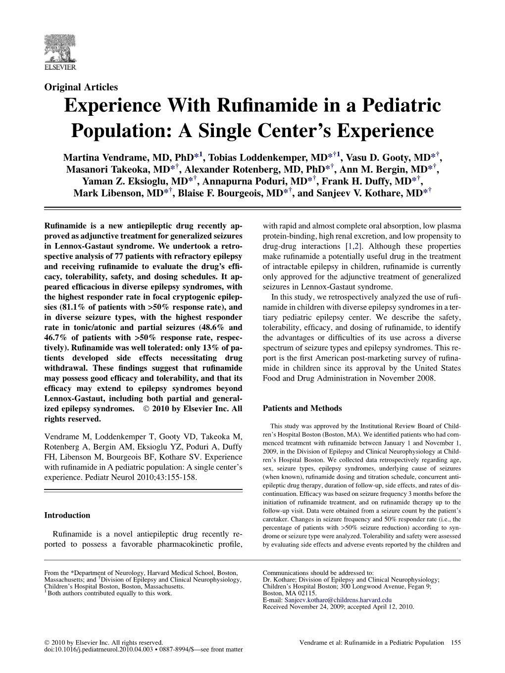 Experience with Rufinamide in a Pediatric Population: a Single