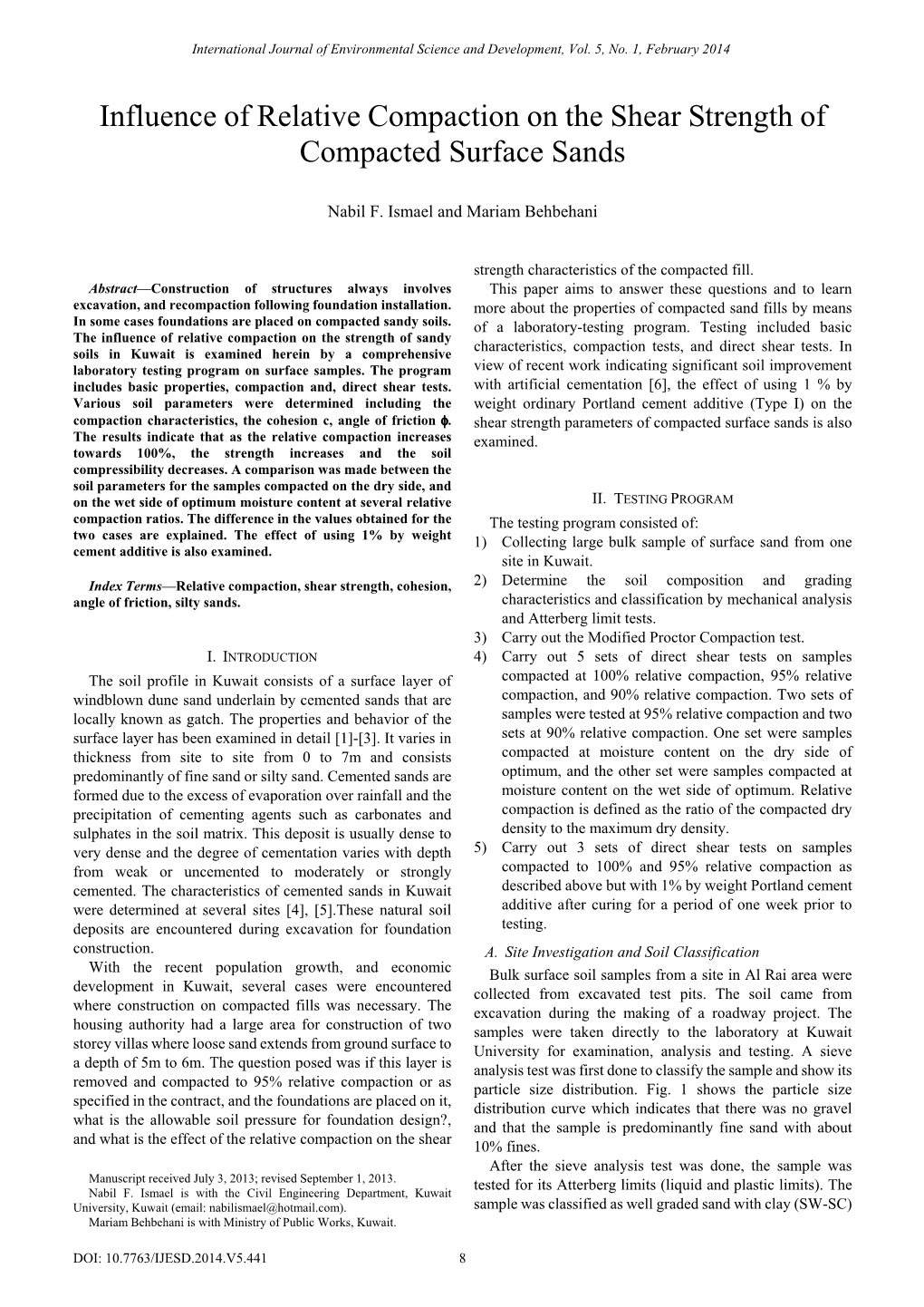 Influence of Relative Compaction on the Shear Strength of Compacted Surface Sands