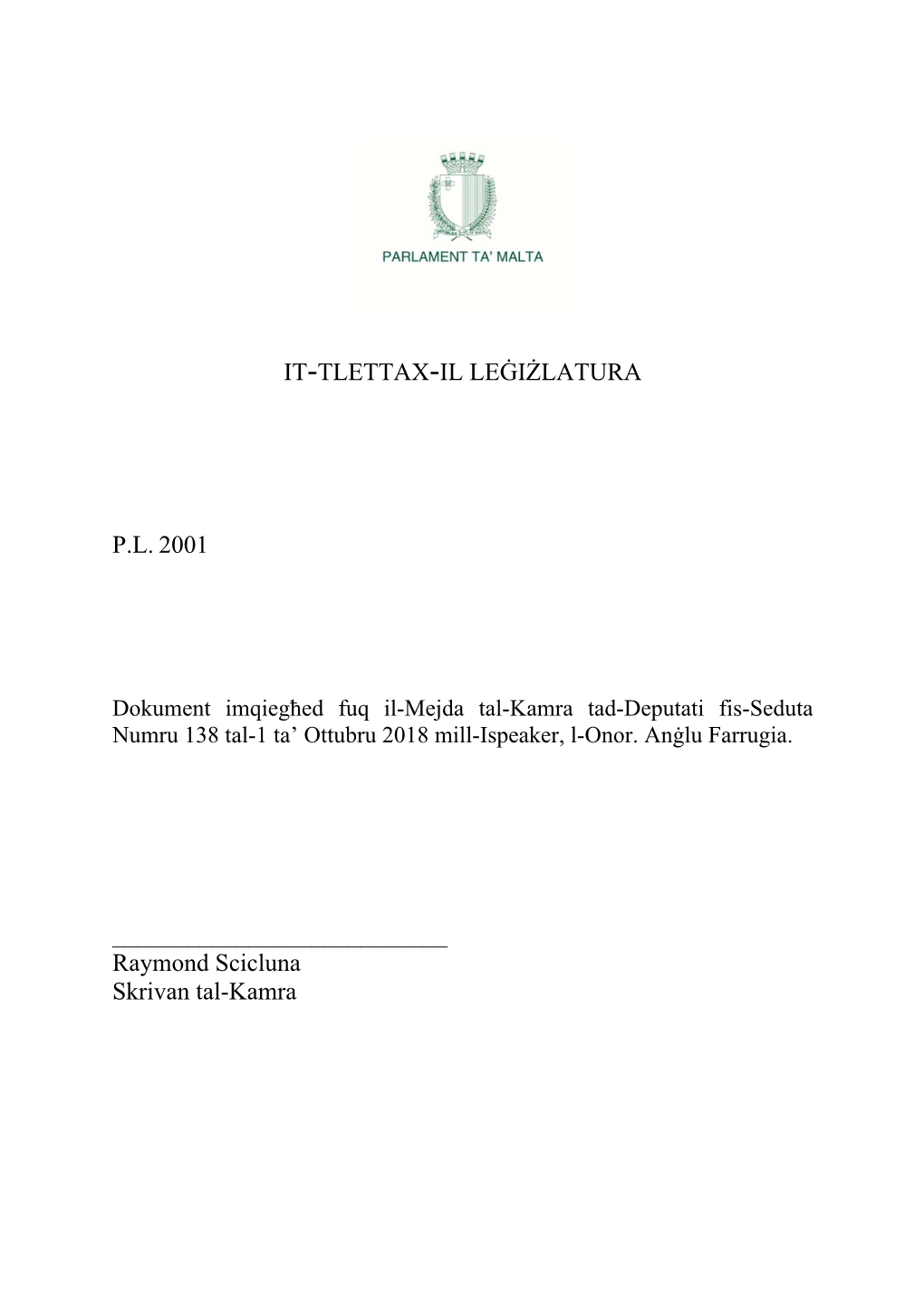 It-Tlettax-Il Leġiżlatura Pl 2001