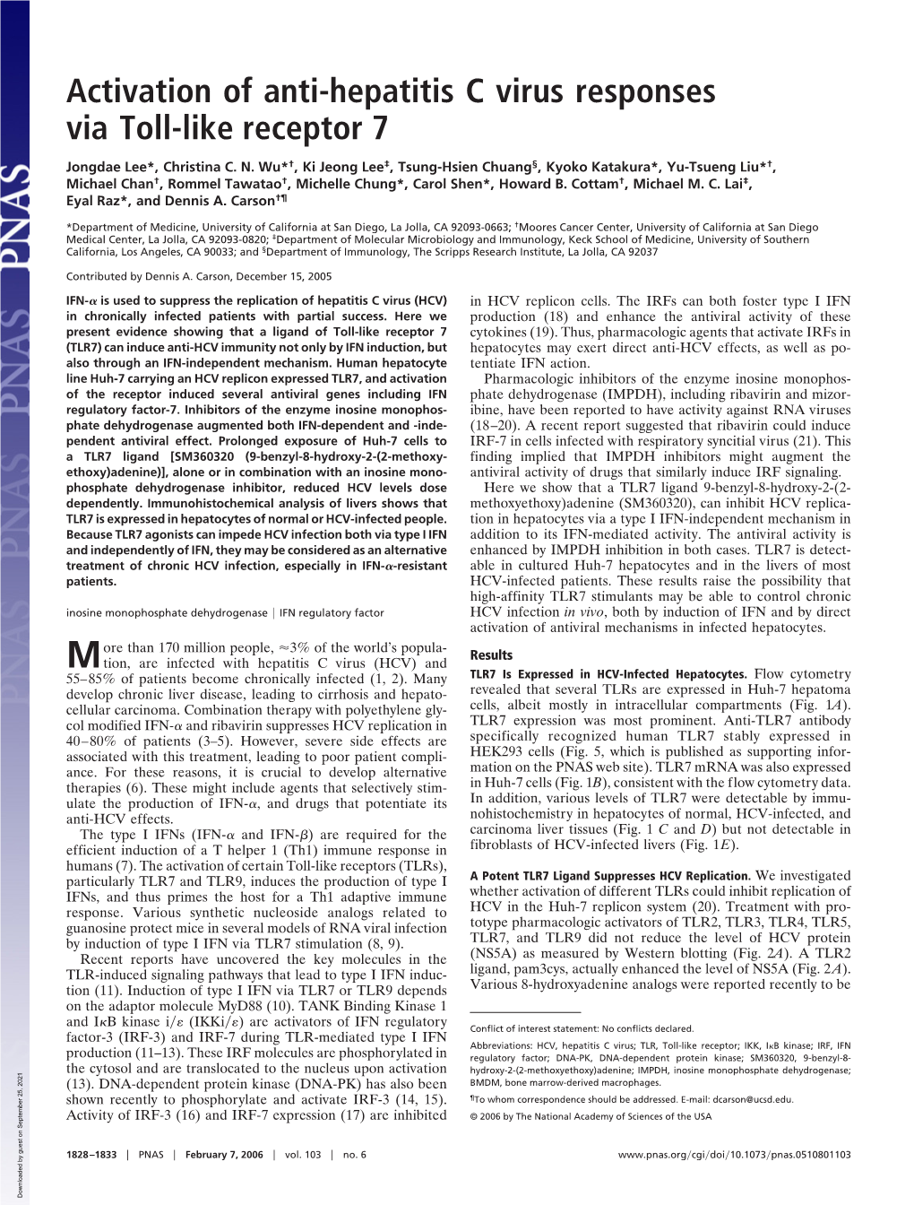 Activation of Anti-Hepatitis C Virus Responses Via Toll-Like Receptor 7