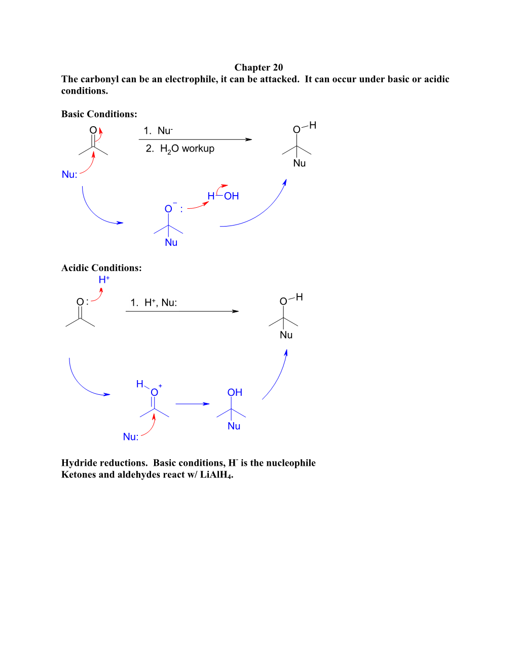 Chapter 20 the Carbonyl Can Be an Electrophile, It Can Be Attacked. It Can Occur Under Basic Or Acidic Conditions