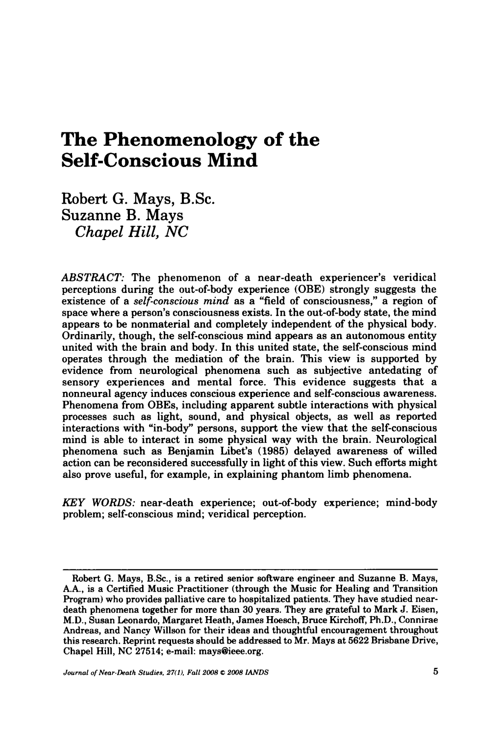 The Phenomenology of the Self-Conscious Mind