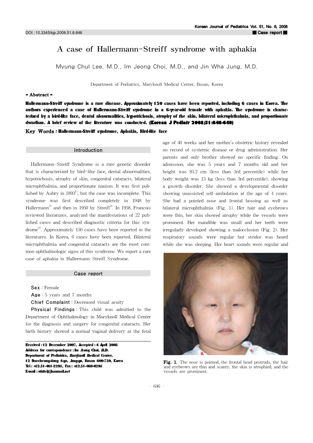 A Case of Hallermann-Streiff Syndrome with Aphakia