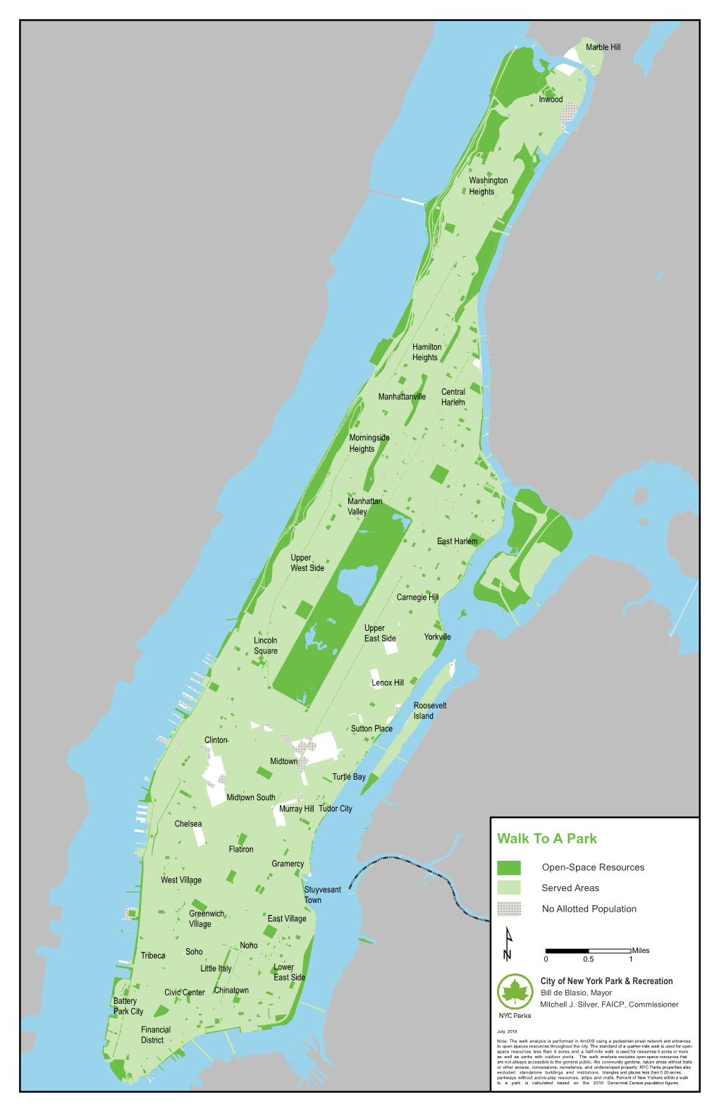 Walk to a Park Flatiron Gramercy Open-Space Resources West Village Stuyvesant Served Areas Town Greenwich No Allotted Population East Village Village