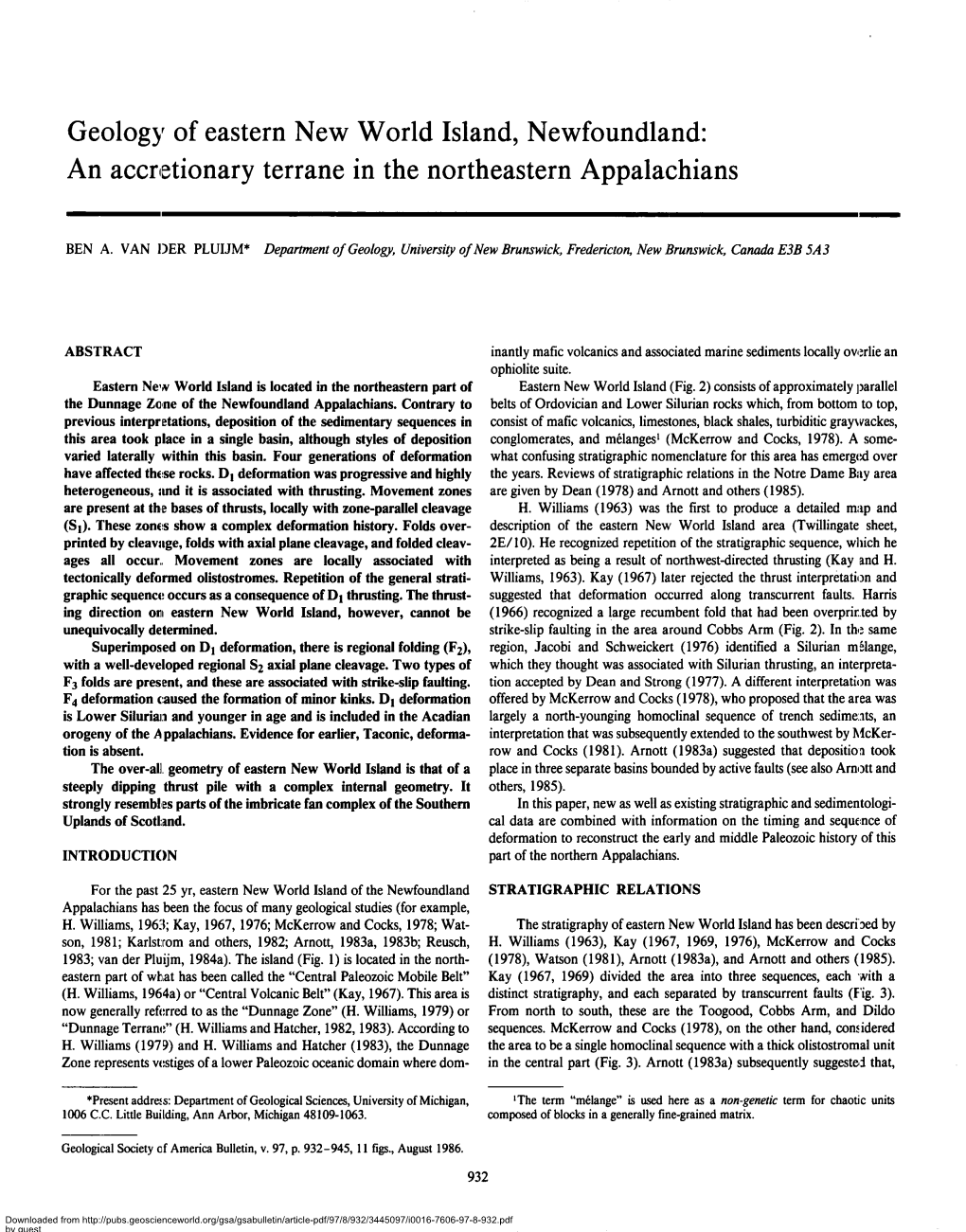 Geology of Eastern New World Island, Newfoundland: an Accretionary Terrane in the Northeastern Appalachians