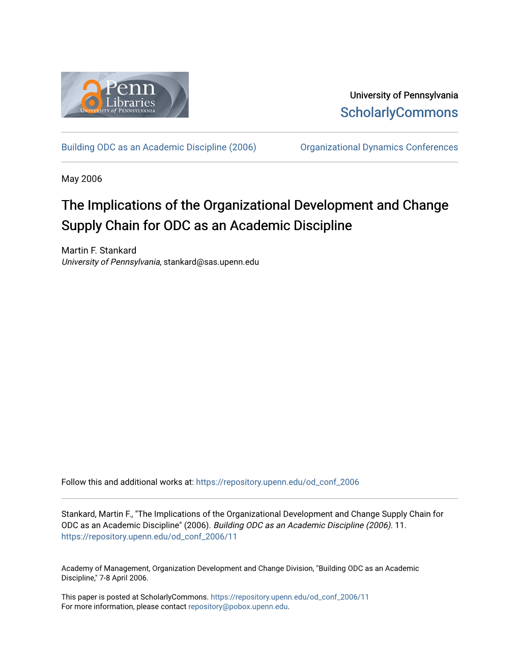 The Implications of the Organizational Development and Change Supply Chain for ODC As an Academic Discipline