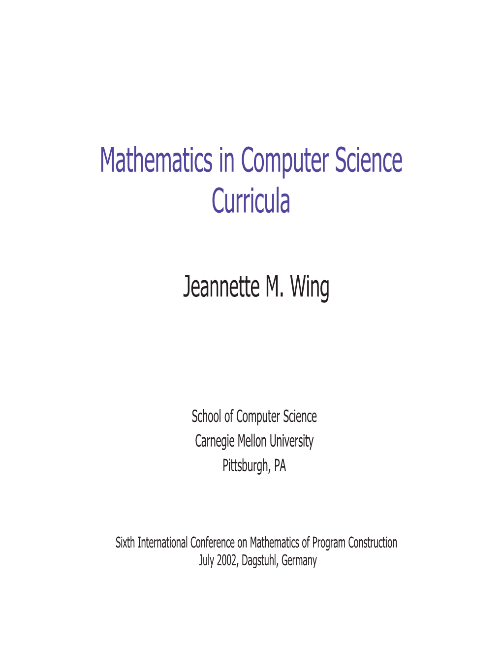 Mathematics in Computer Science Curricula