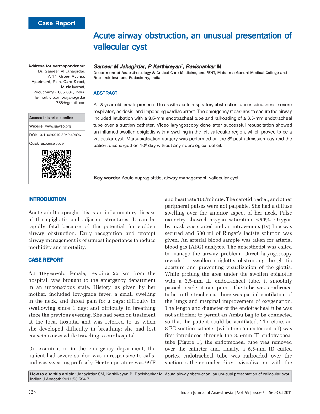 Acute Airway Obstruction, an Unusual Presentation of Vallecular Cyst