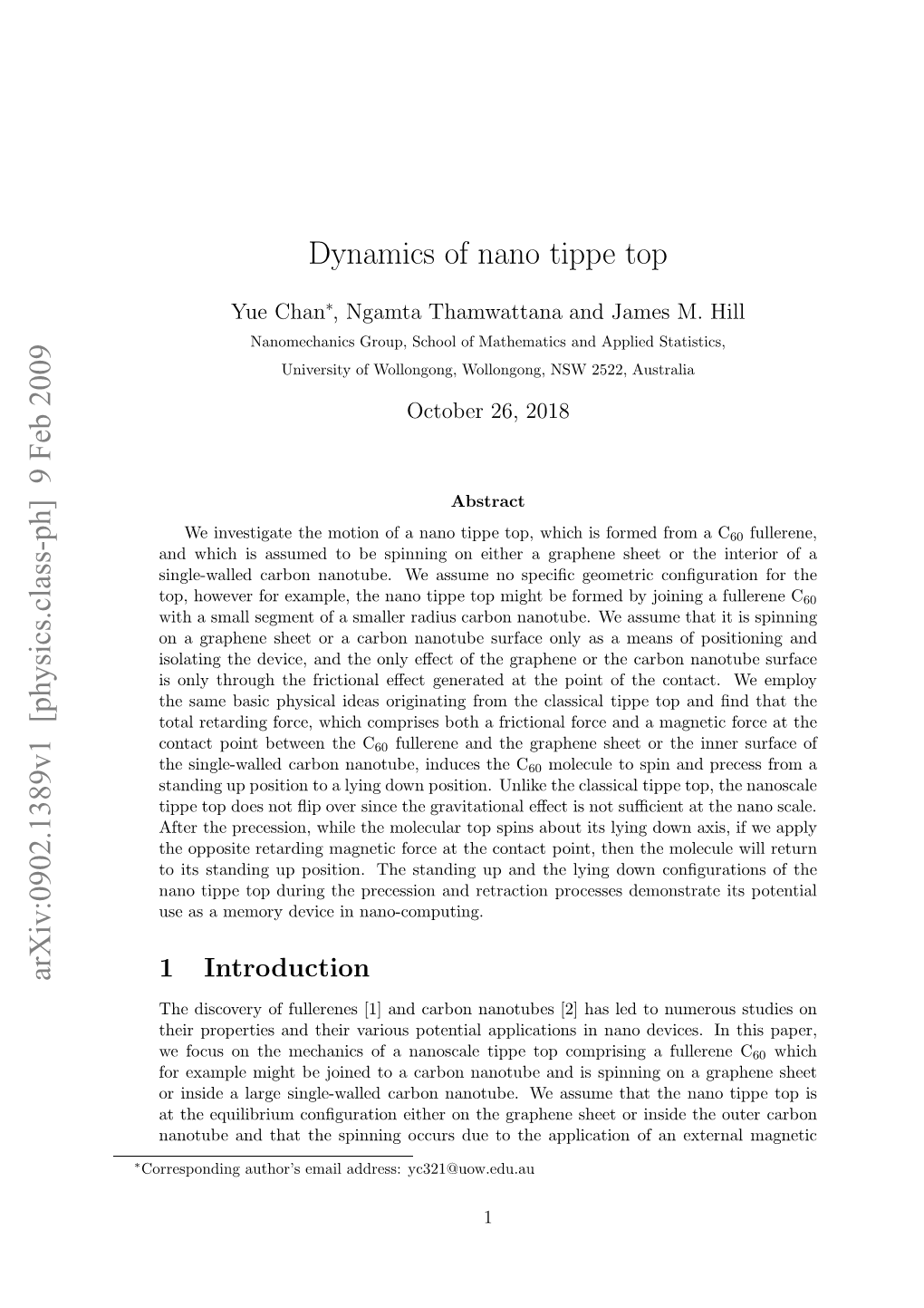 Dynamics of Nano Tippe