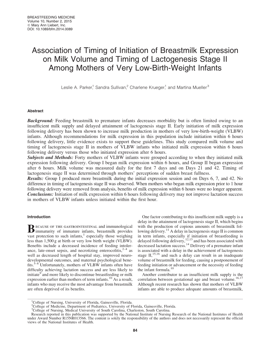 Association of Timing of Initiation of Breastmilk Expression on Milk Volume and Timing of Lactogenesis Stage II Among Mothers of Very Low-Birth-Weight Infants