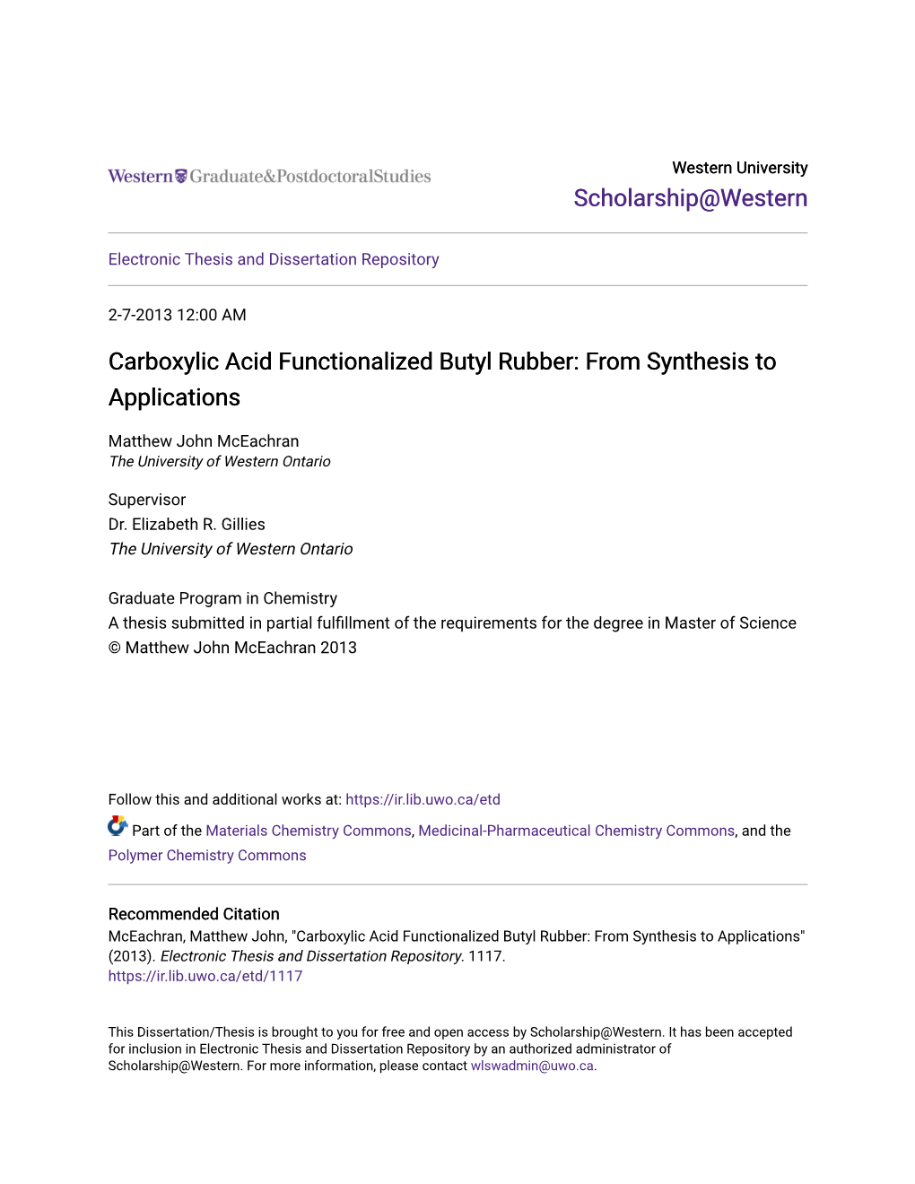 Carboxylic Acid Functionalized Butyl Rubber: from Synthesis to Applications