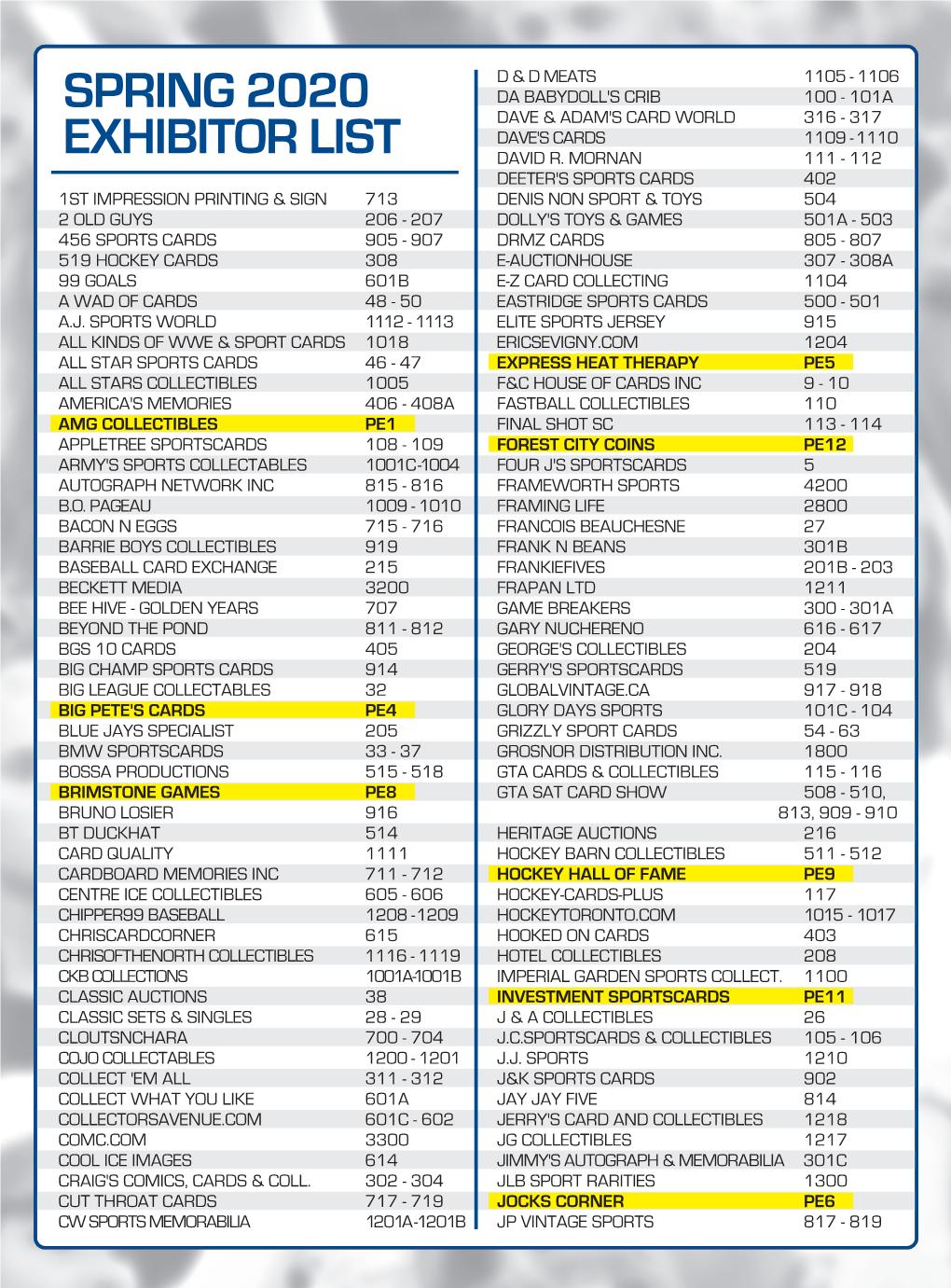 Spring 2020 Exhibitor List