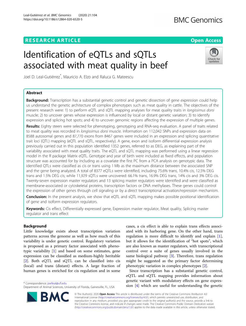 Identification of Eqtls and Sqtls Associated with Meat Quality in Beef Joel D