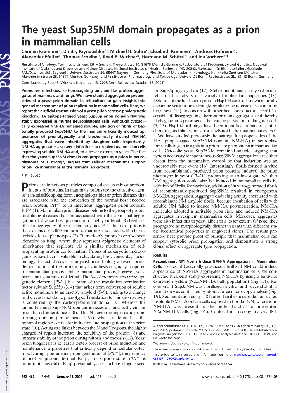 The Yeast Sup35nm Domain Propagates As a Prion in Mammalian Cells Carmen Krammera, Dmitry Kryndushkinb, Michael H