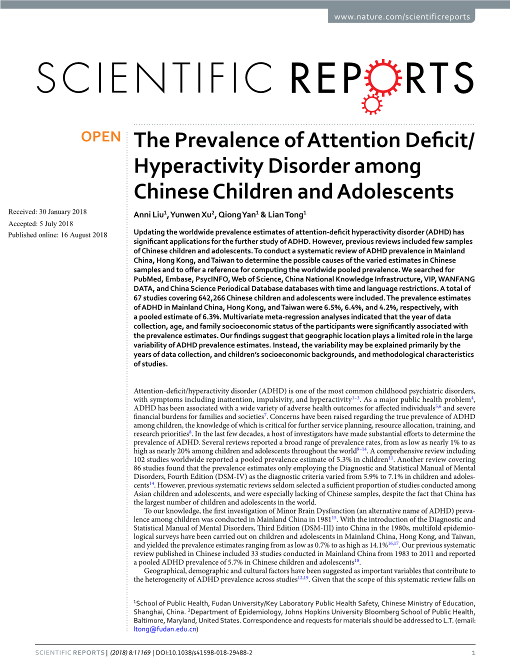 The Prevalence of Attention Deficit/Hyperactivity Disorder