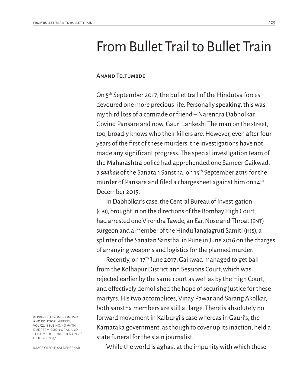 From Bullet Trail to Bullet Train 125 from Bullet Trail to Bullet Train