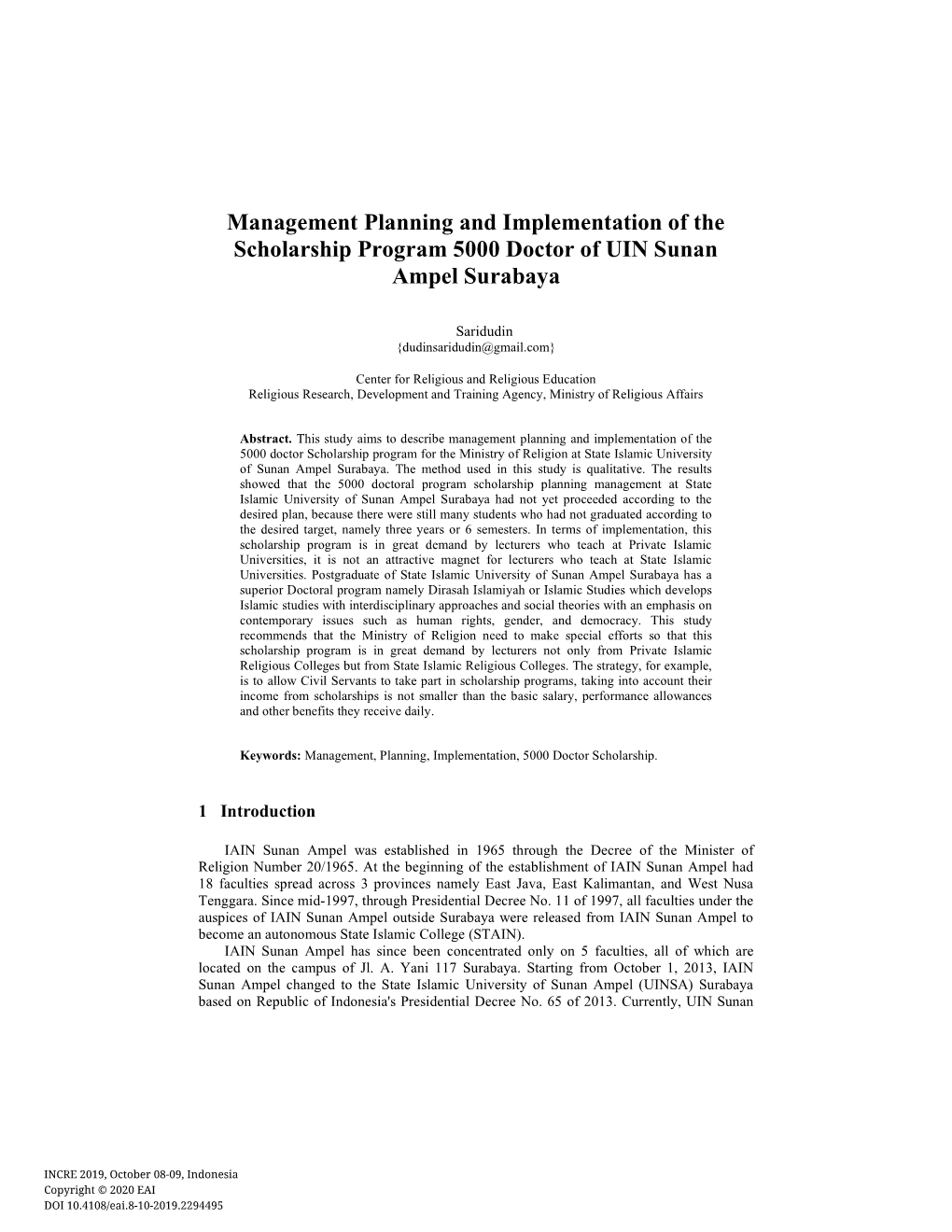 Management Planning and Implementation of the Scholarship Program 5000 Doctor of UIN Sunan Ampel Surabaya