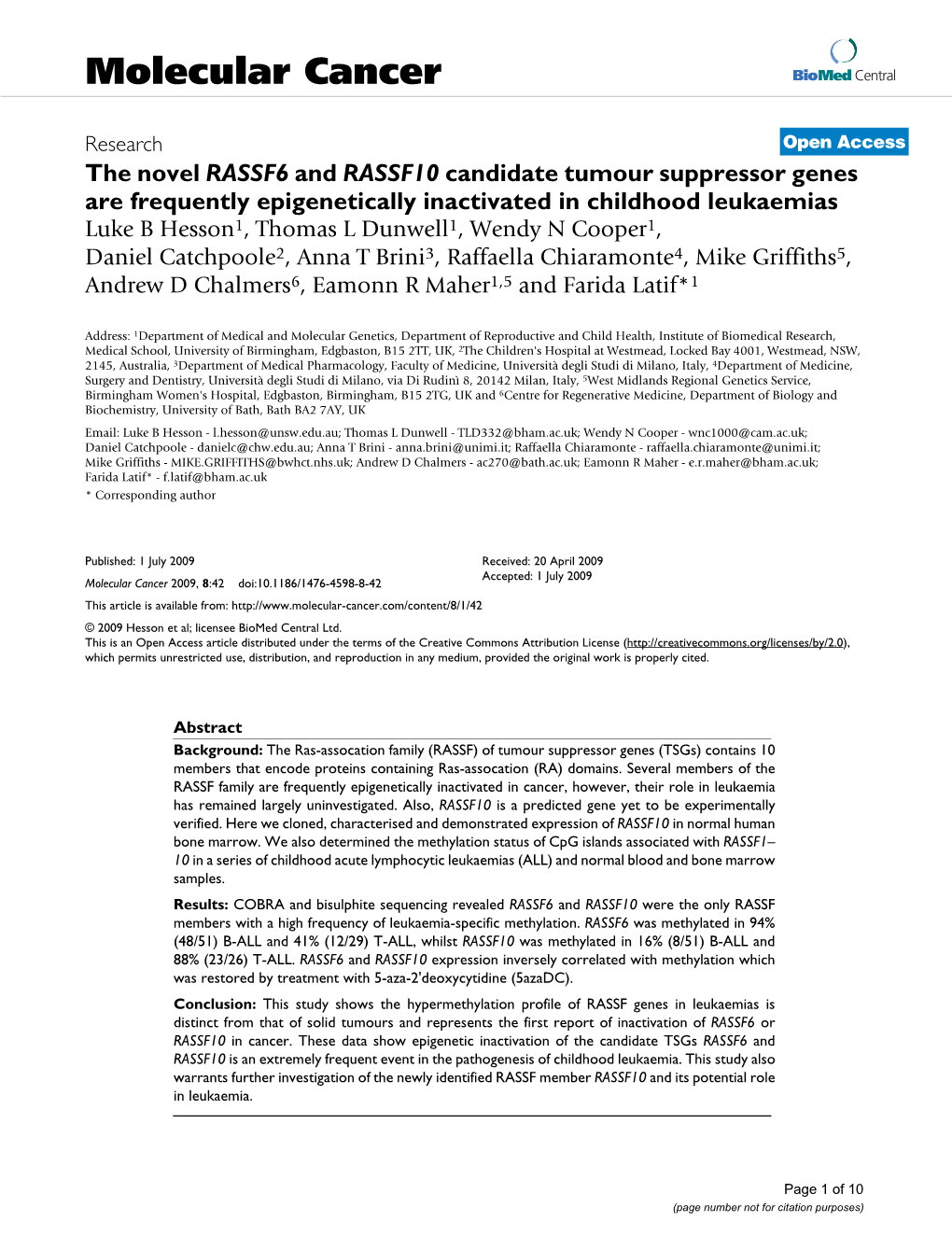 Molecular Cancer Biomed Central