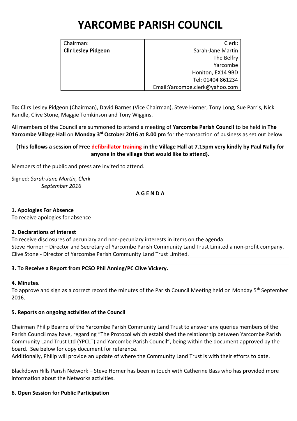 Yarcombe Parish Council