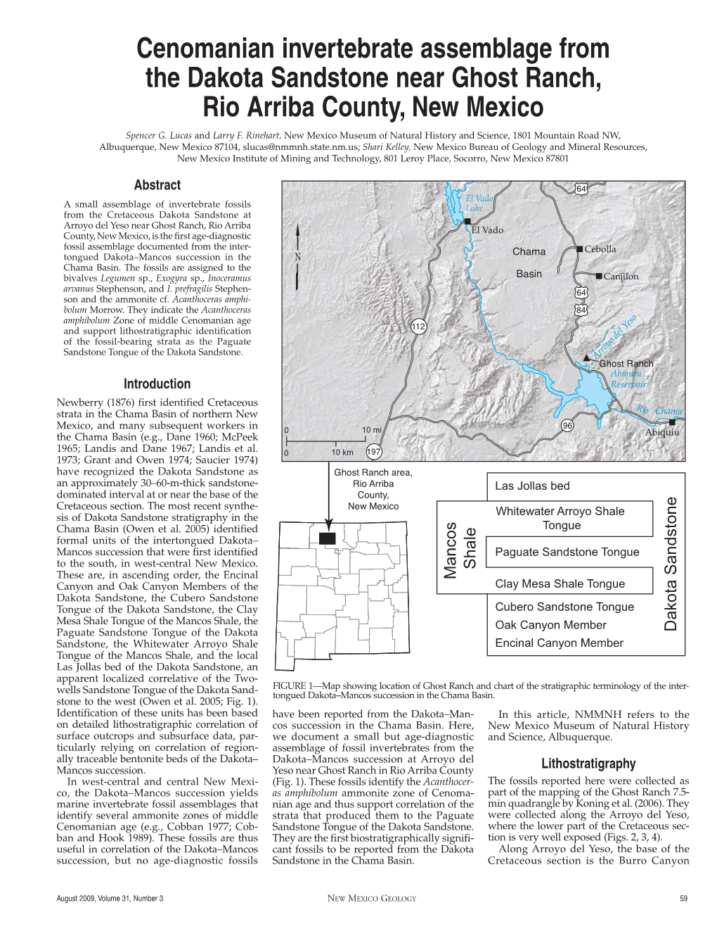 Cenomanian Invertebrate Assemblage from the Dakota Sandstone Near Ghost Ranch, Rio Arriba County, New Mexico Spencer G