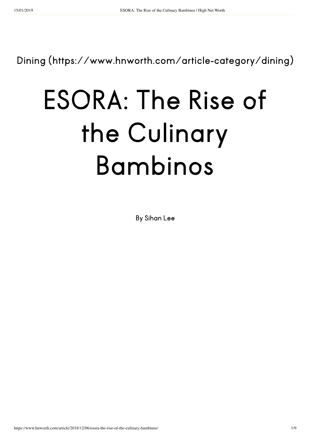 ESORA: the Rise of the Culinary Bambinos | High Net Worth