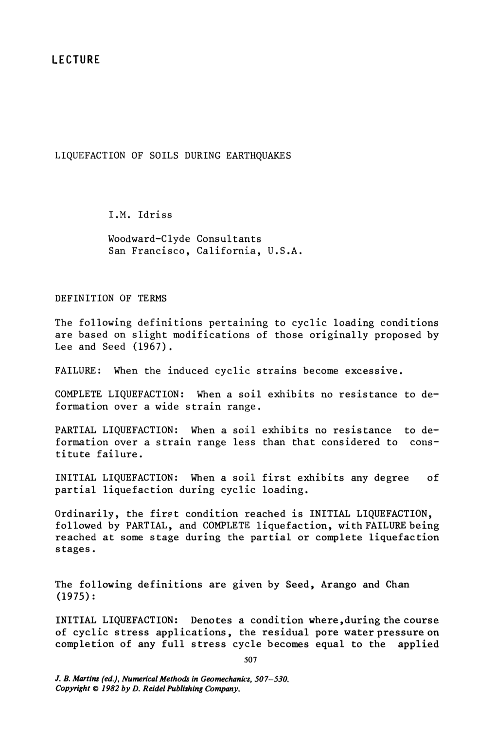 Lecture Liquefaction of Soils During Earthquakes I.M