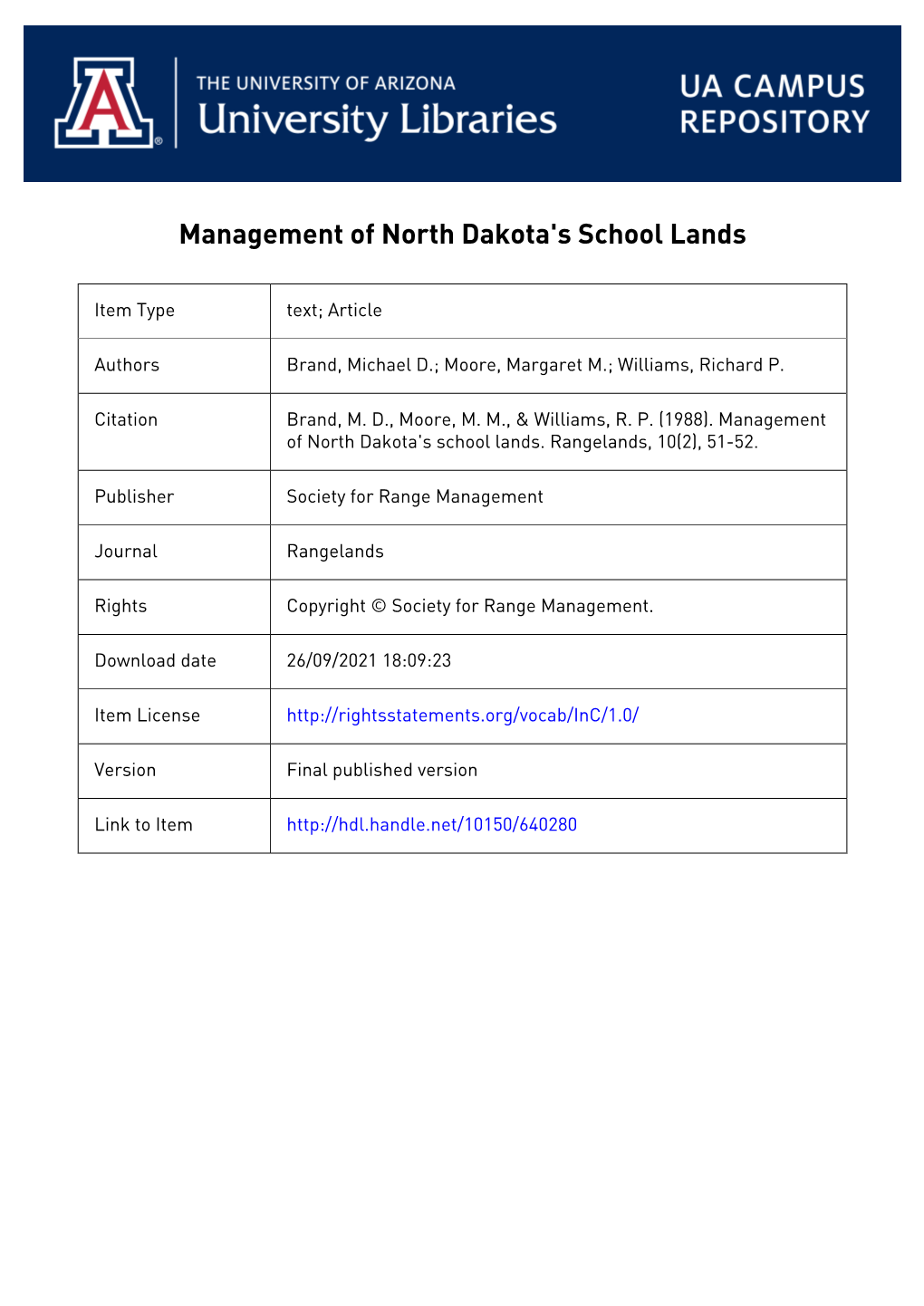 Management of North Dakota's School Lands