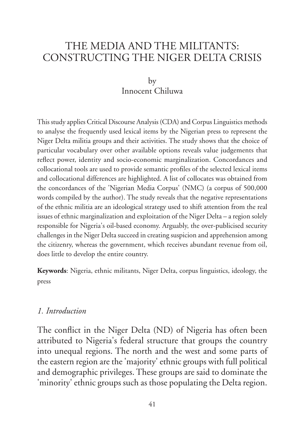 The Media and the Militants: Constructing the Niger Delta Crisis