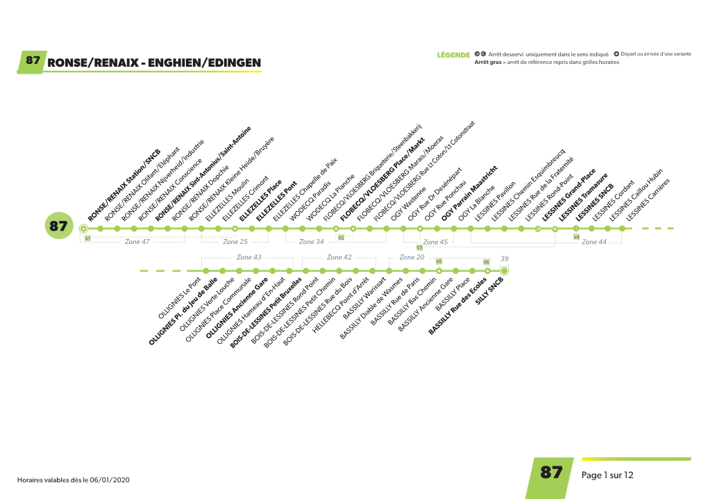 87 RONSE/RENAIX - ENGHIEN/EDINGEN Arrêt Gras = Arrêt De Référence Repris Dans Grilles Horaires