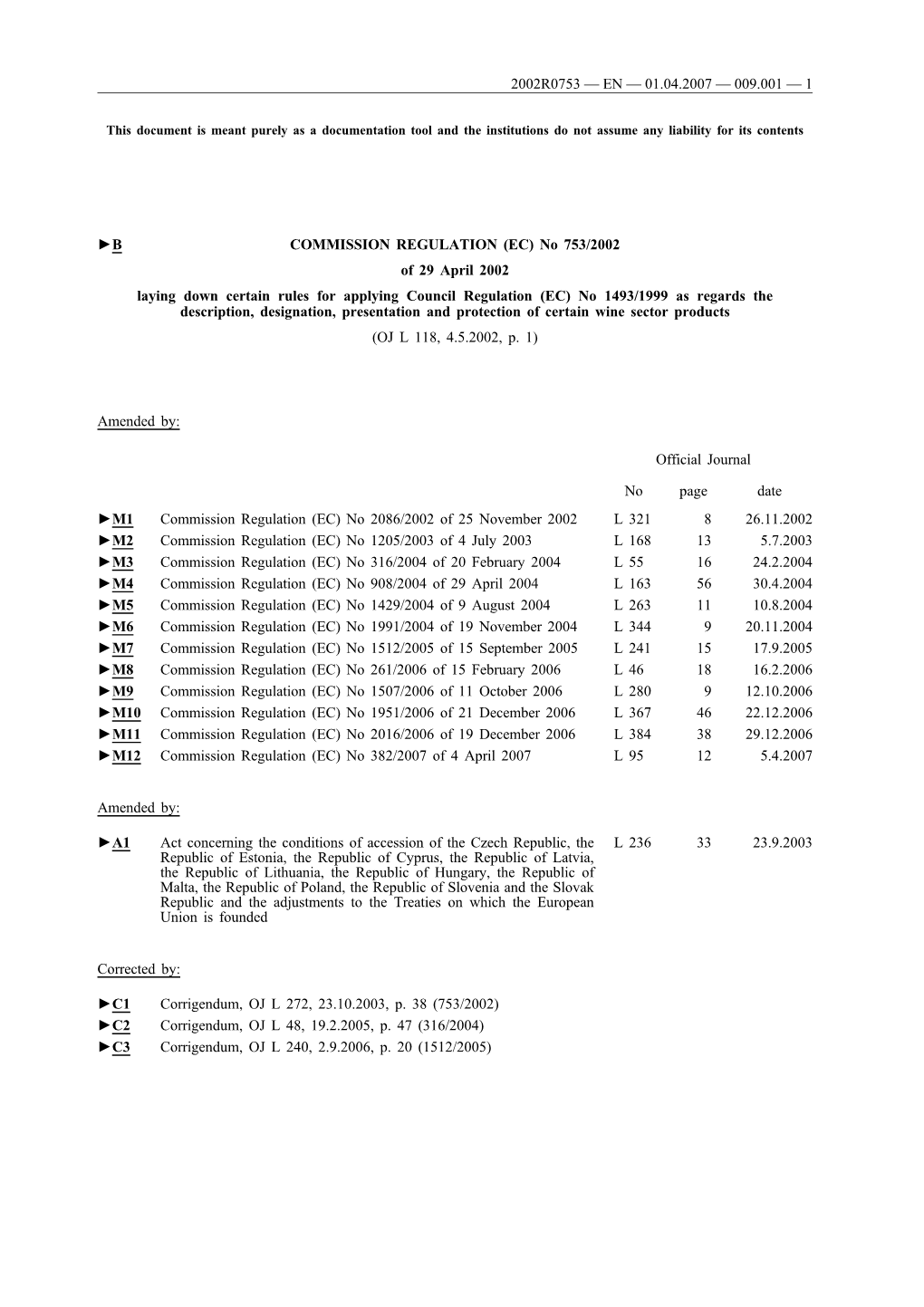 B COMMISSION REGULATION (EC) No 753/2002 Of