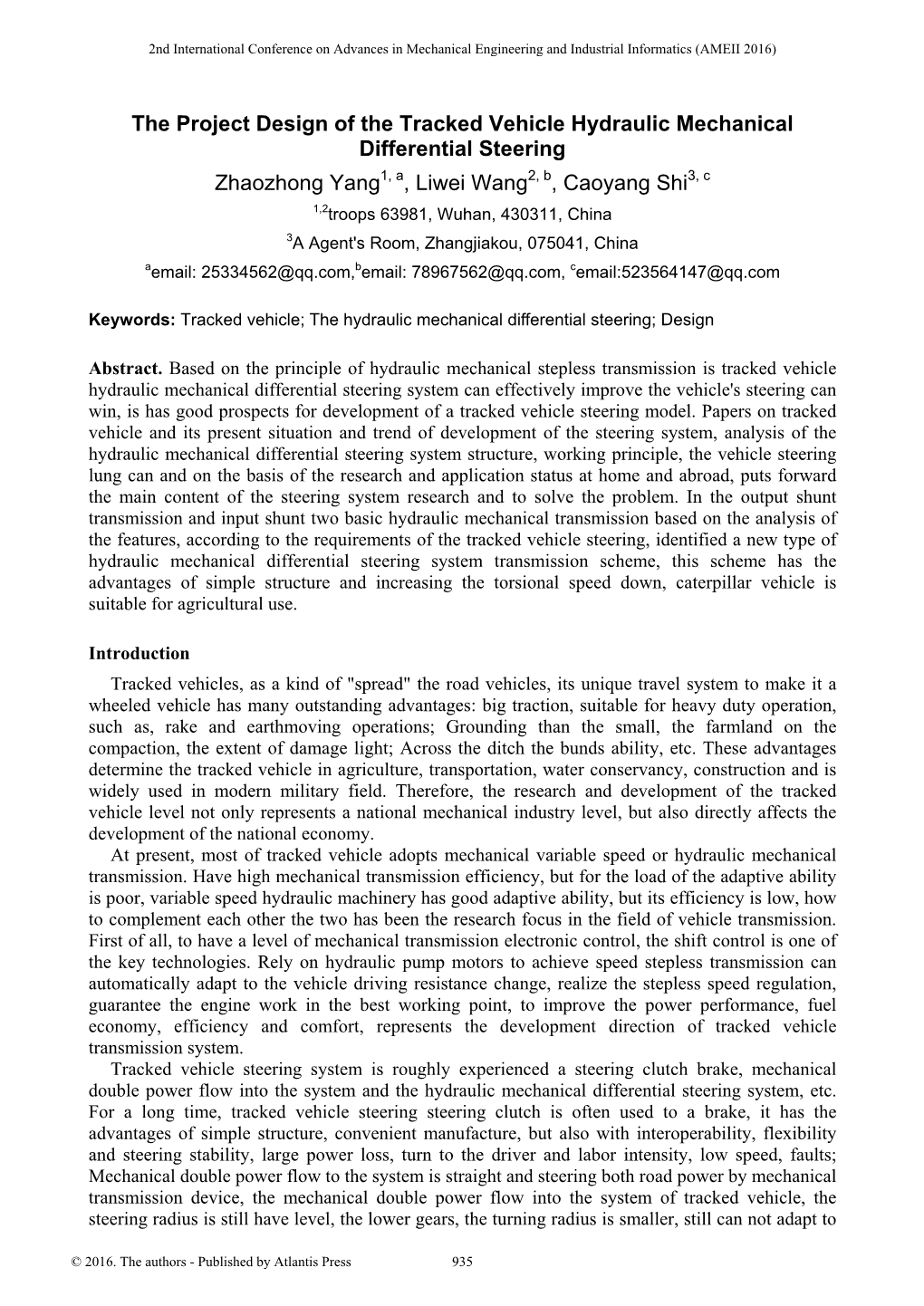 The Project Design of the Tracked Vehicle Hydraulic Mechanical Differential Steering Zhaozhong Yang